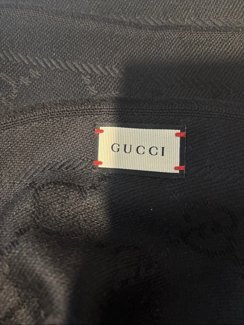 Gucci Black Monogram Silk-Wool Blend Logo Scarf